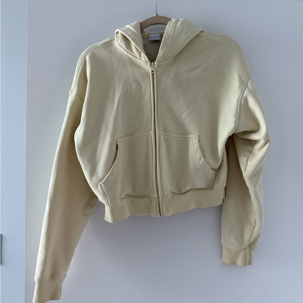 Aritzia TNA Butter Yellow Cropped Hoodie and Shorts Set